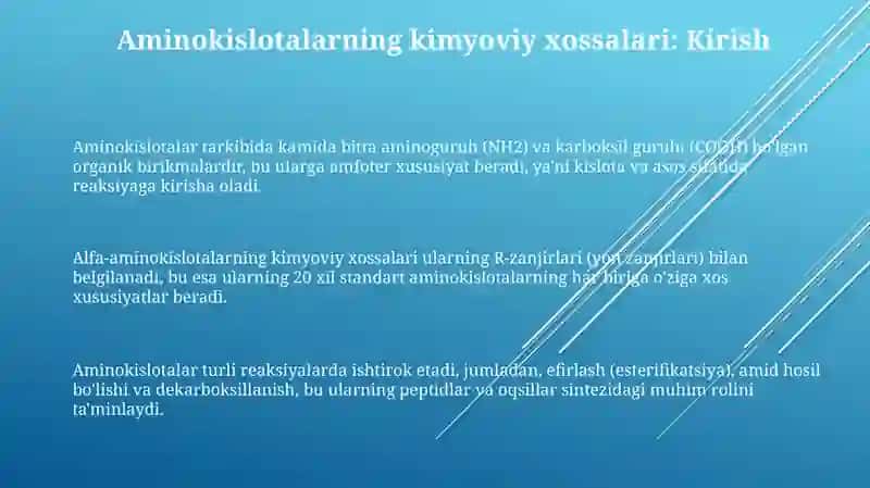 Aminokislotalarning kimyoviy xossalari. Pipted sintezi. Aminokislotalarning optik aktivligi 3