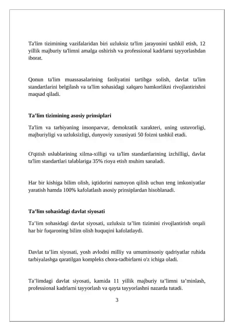 OʻZBEKISTON RESPUBLIKASINING “TAʼLIM TOʻGʻRISIDA”GI QONUNI VA TAʼLIM TIZIMI TURLARI 3