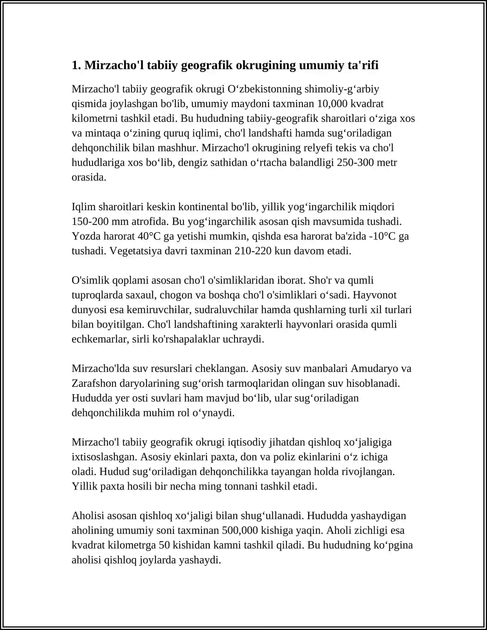 Mirzachòl tabiiy geografik okrugining geografik òrni va relieﬁ 3