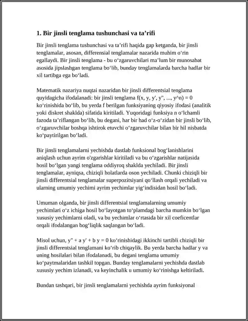 BIR JINSLI TENGLAMANI YECHISH USULI 3