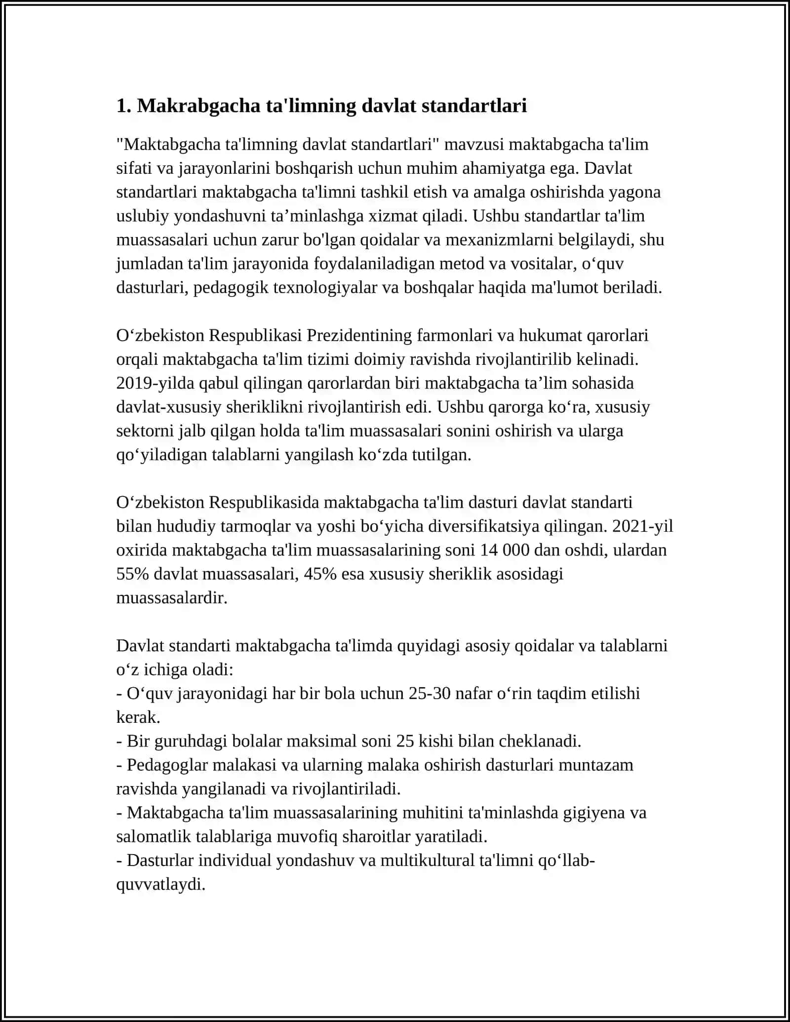 MAKTABGACHA TA'LIM VA TARBIYA STANDARTI VA UNDAGI RIVOJLANTIRUVCHI MUHITNING TASHKIL ETILISHI 3