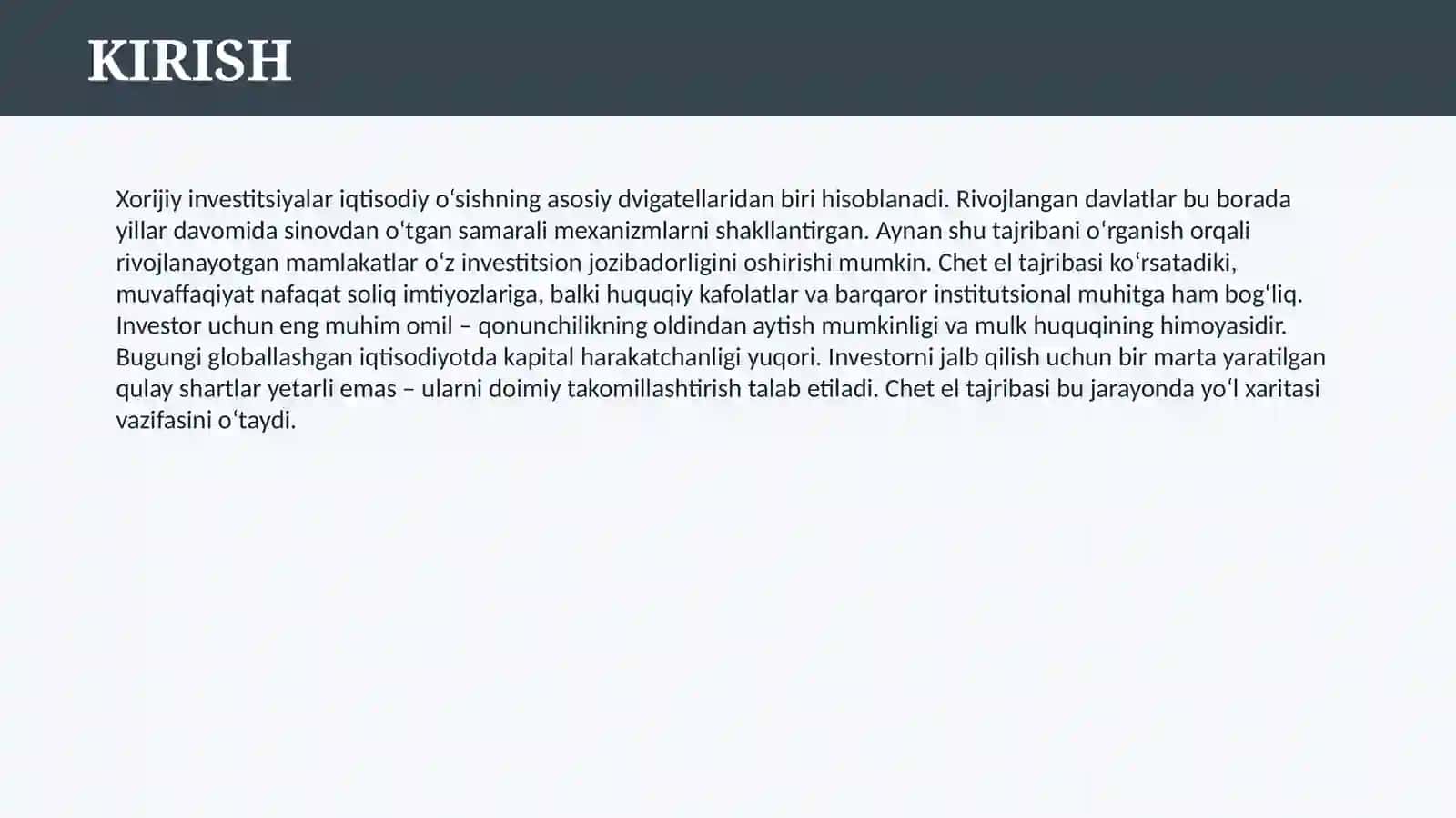 XORIJIY INVESTITSIYALARNI JALB QILISHNING CHET EL TAJRIBASI 3
