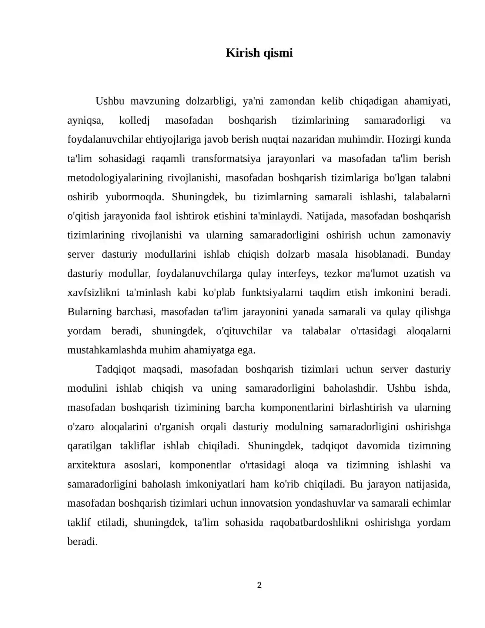 Kolledjni masofadan boshqarish tizimi uchun server dasturiy modulini ishlab 3