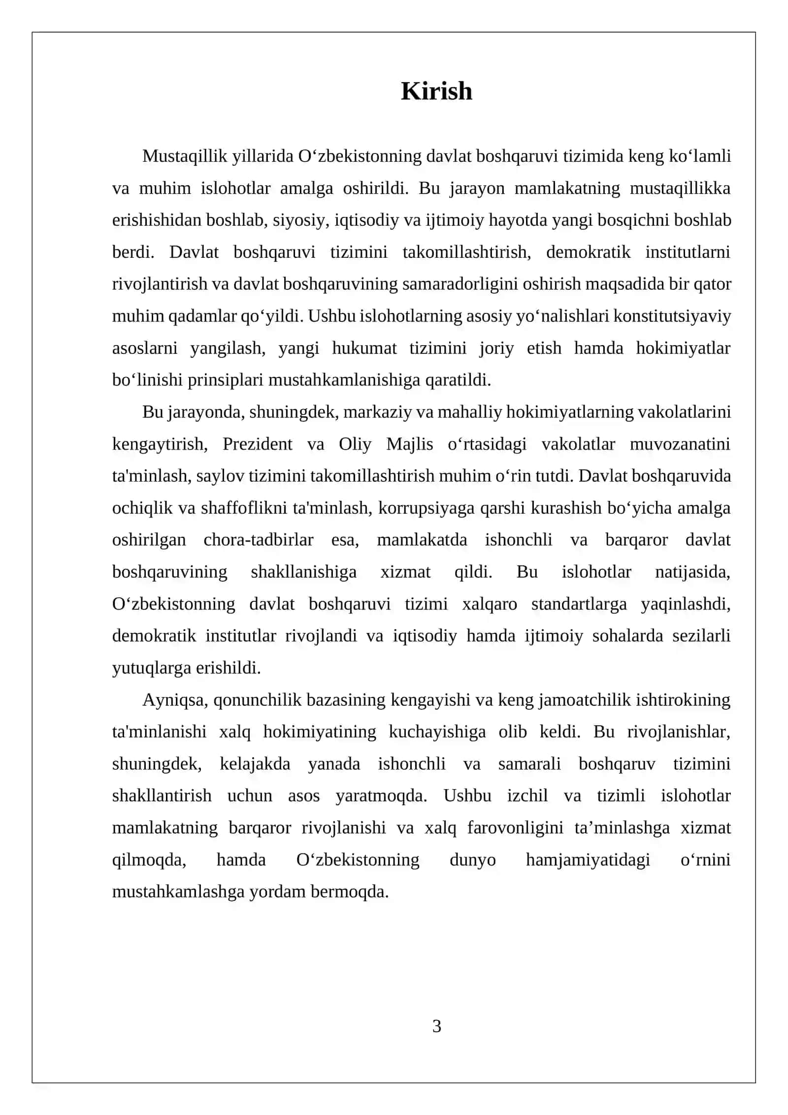 Mustaqillik yillarida davlat boshqaruvi tizimida amalga oshirilg REFERAT 3