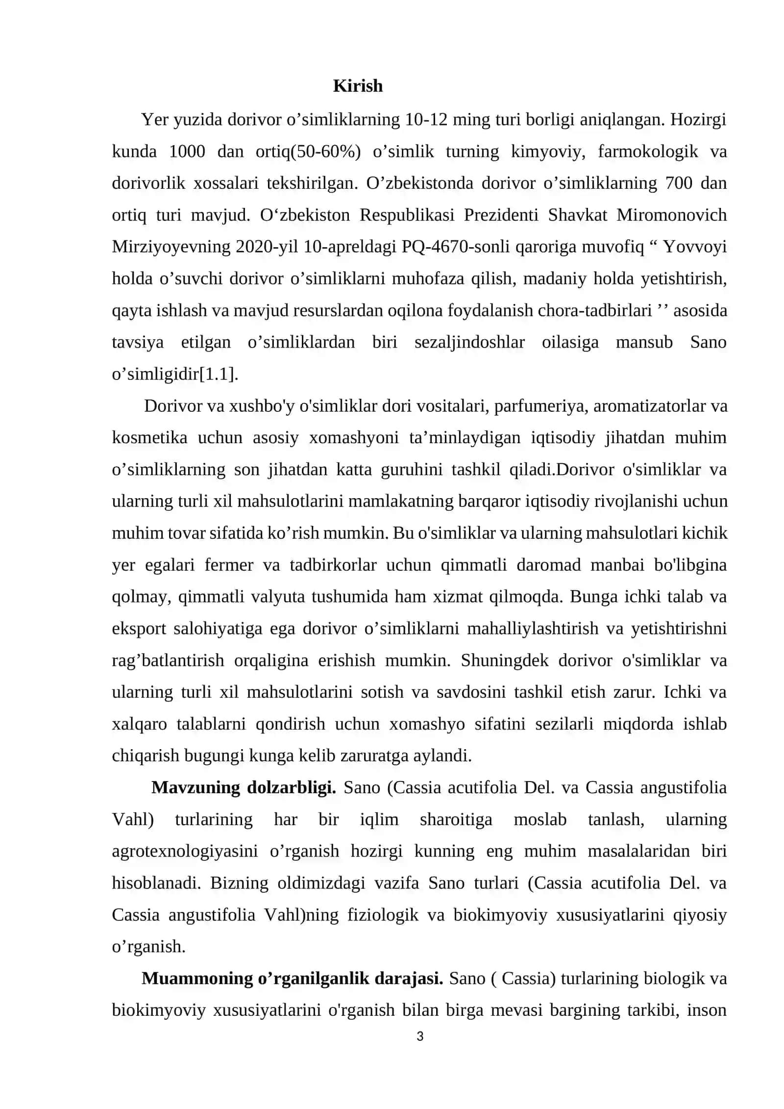 Xorazm viloyati sharoitida o'tkir bargli sano (Cassia acutifolia Del.) va tor bargli sano (Cassia angustifolia Vahl.) o'simliklarining fiziologik va biokimyoviy xususiyatlarini qiyosiy o'rganish 3
