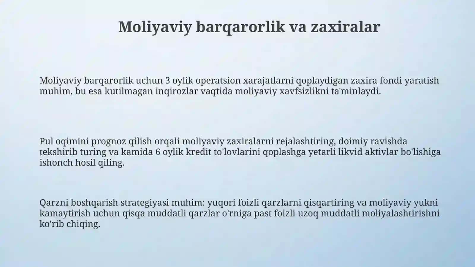 Moliyaviy barqarorlik va zaxiralar 3