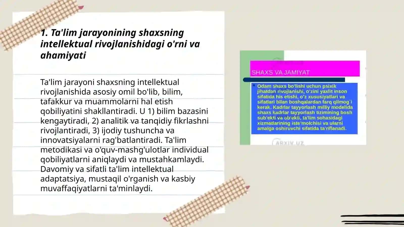 Ta'lim jarayonining shaxsning intellektual rivojlanishidagi o'rni va ahamiyati 3