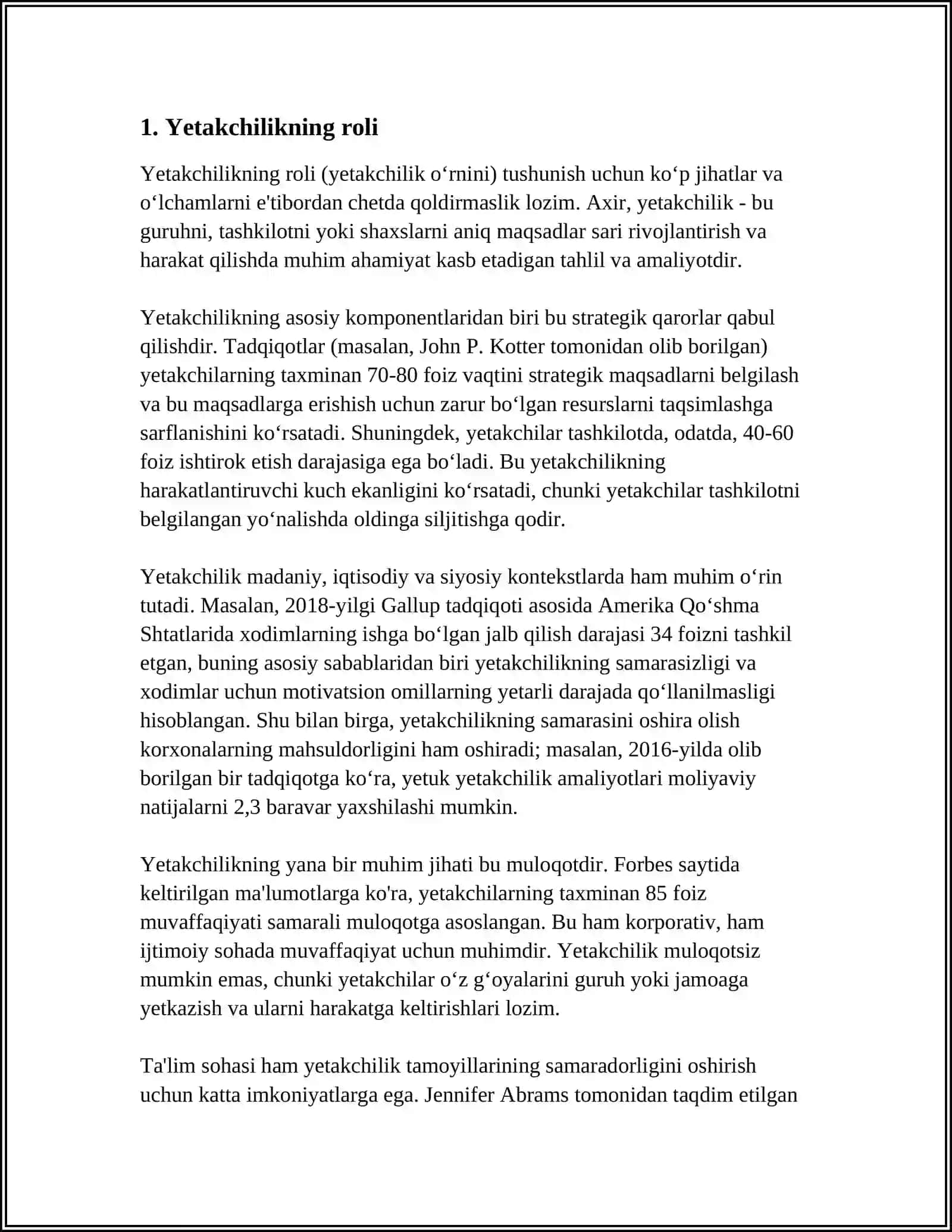 MUSTAQIL ISH Mavzu: ISO 9001 STANDARTI TOʻQUV KARXONALARIDA SIFAT MENEJMENTI 3