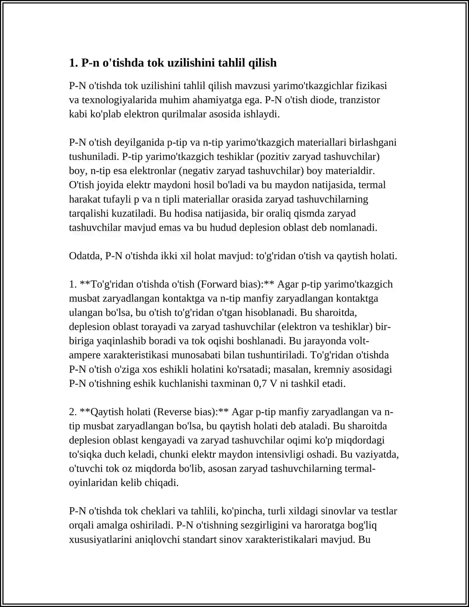 P-N O'TISHDA TOKNI UZIB ULASHDAGI O'TISH JARAYONLARI 3