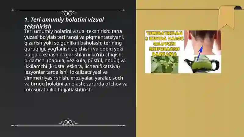 Etiologiyasi yetarli aniqlanmagan teri kasalliklarini fizikal tekshirish 3