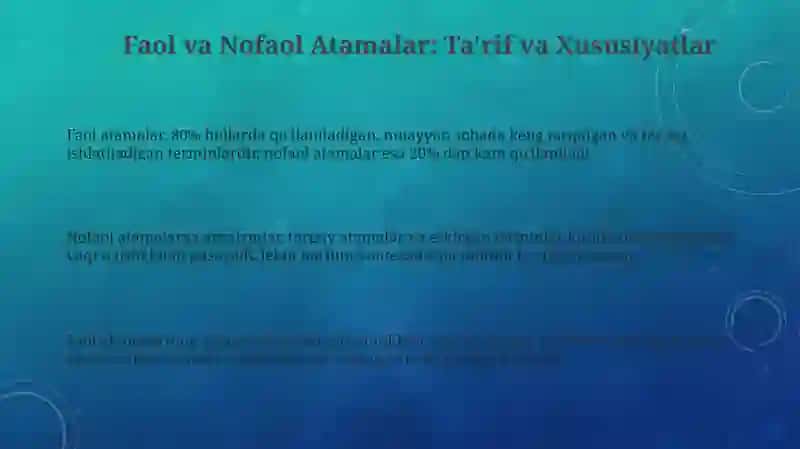 Oʻzbek tili sohasining faol va nofaol terminlari 3