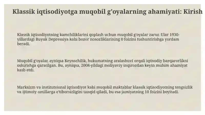 Klassik iqtisodiy maktabga muqobil g'oyalarning ahamyati 3