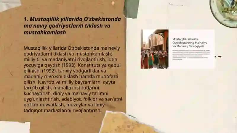 Mustaqillik yillarida Oʻzbekistonda manaviy va madaniy taraqqiyot 3