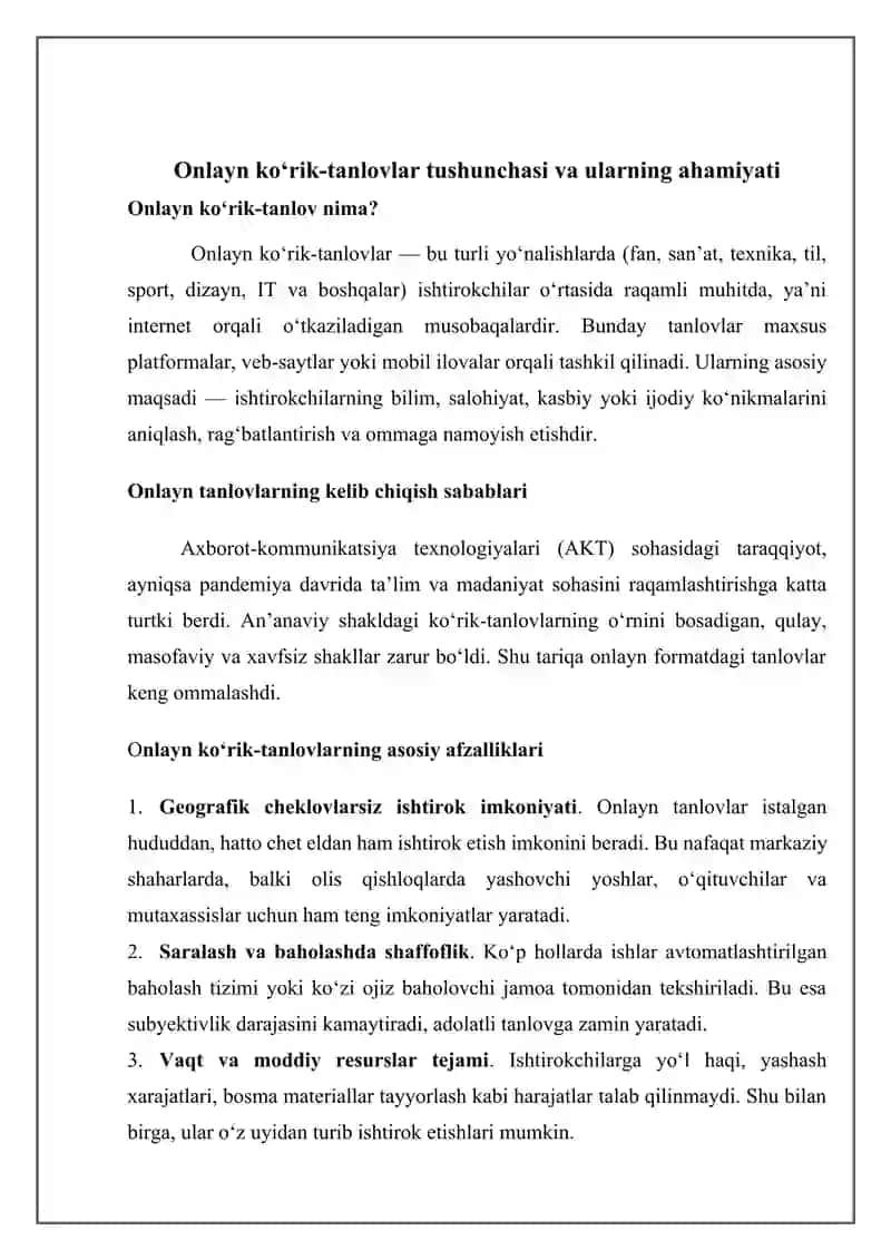 Onlayn ko‘rik-tanlovlari va ularda ishtirok etish talablari 3