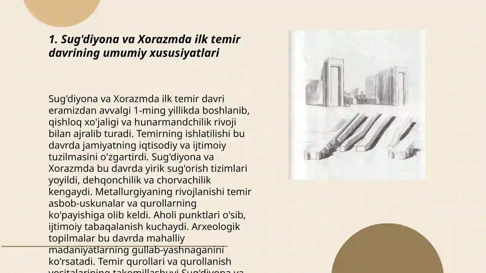 Sug’diyona va Xorazmda ilk temir davri shaharsozligi (me’morchilik tarixiy obidalar) 3