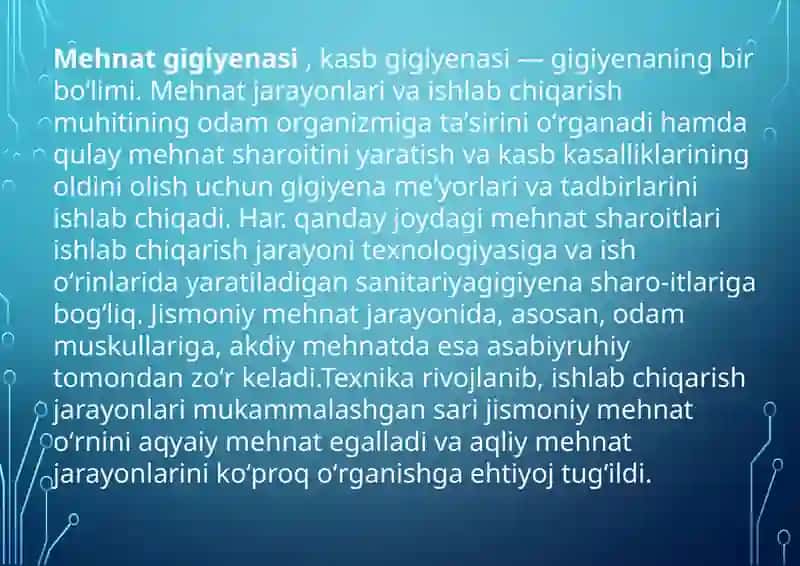 Mehnat gigiyenasi fani haqida tushuncha 3