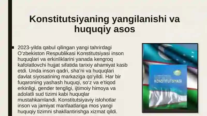 Yangi O‘zbekiston davrida inson huquqlari va erkinliklari kafolatining yaratilishi 3