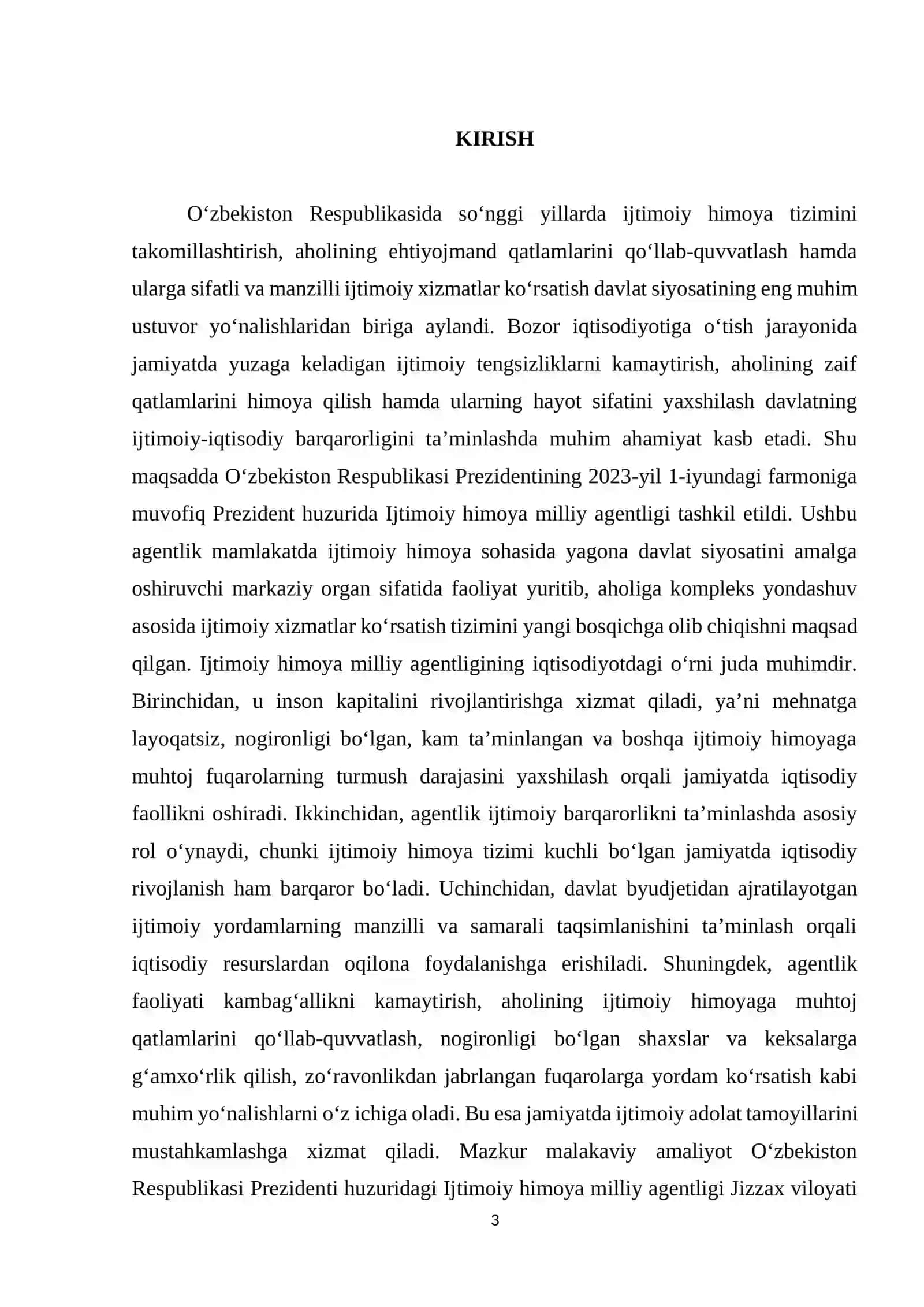 Ijtimoiy himoya milliy agentligi, malakaviy amaliyot hisoboti 3