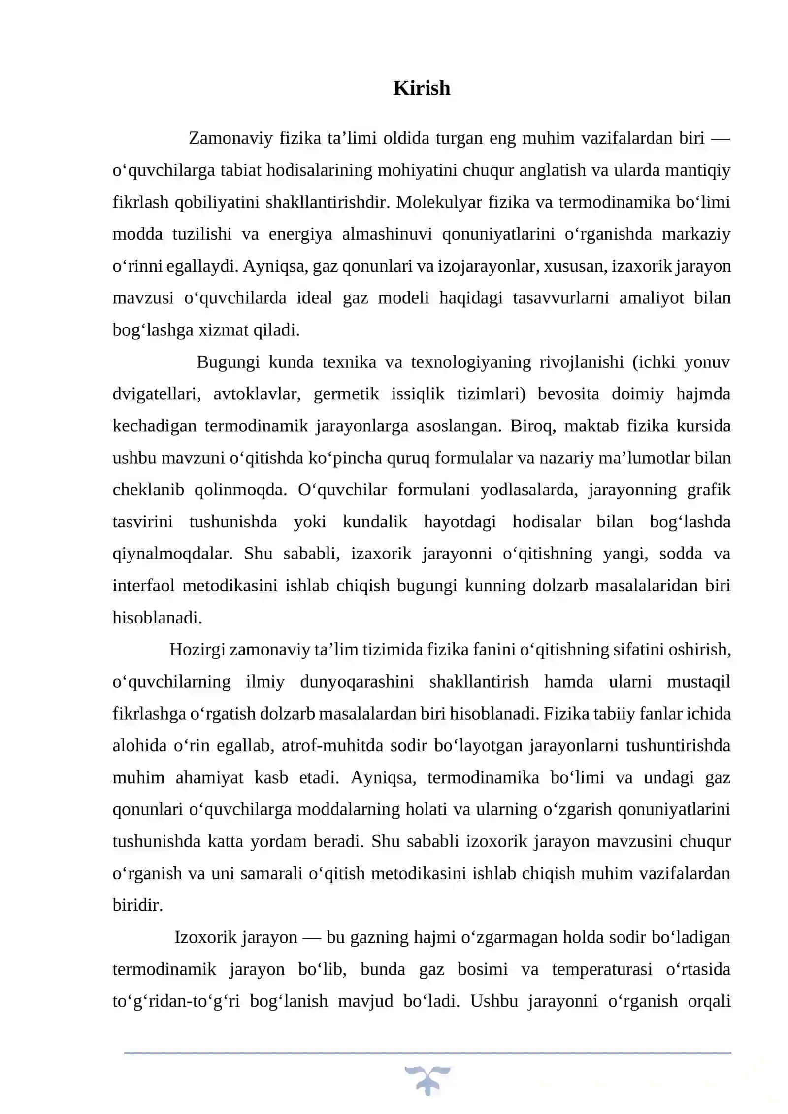 Izoxorik jarayon mavzisini o’qitish metodikasi 3