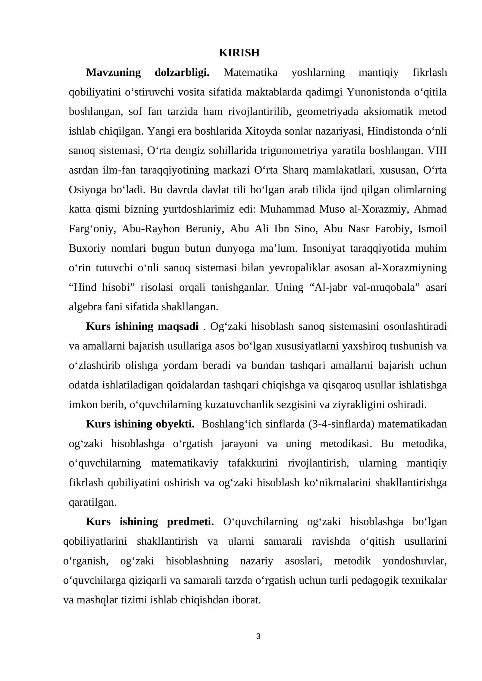 Boshlang‘ich sinflarda matematikadan og‘zaki hisoblashga o‘rgatish metodikasi (3-4-sinflarda tizimni ishlab chiqing) 3