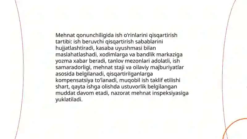 Xodimlar huquqini himoya qilish va ish joylarning qisqarishi 3