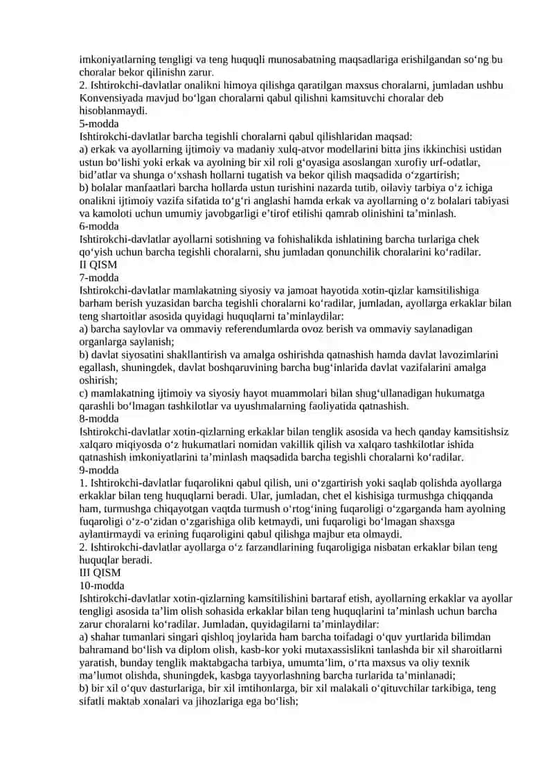 Xotin-qizlarni kamsitishining barcha shakllariga barham berish to‘g‘risida Konvensiya 3