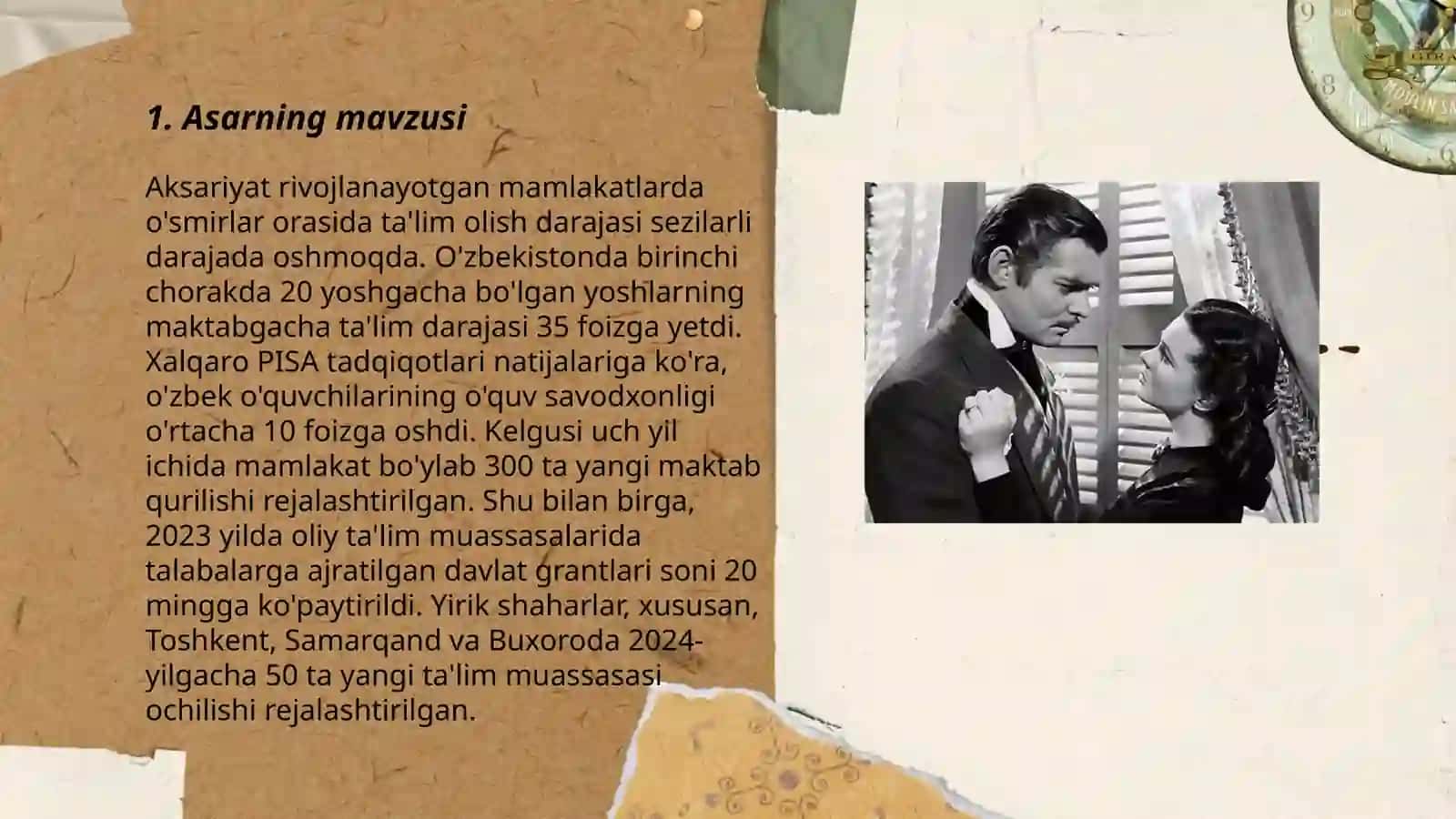Margaretta Mishelning Shamollarda qolgan hislarim asari va unga ishlangan kino òrtasidagi tavofut 3