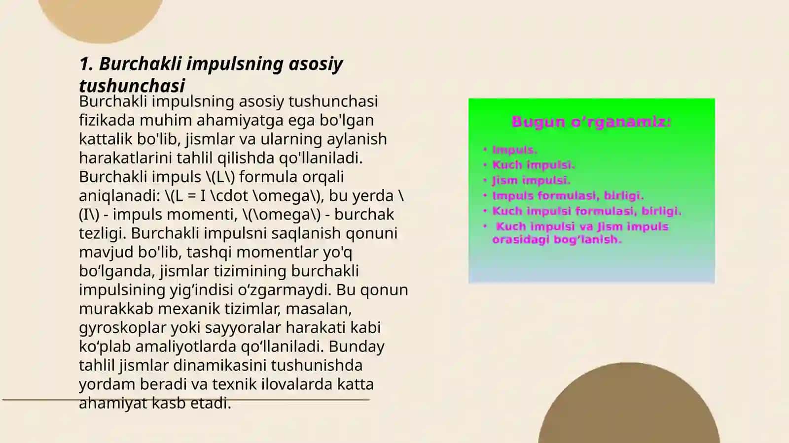 Burchakli impuls va uning saqlanishi 3