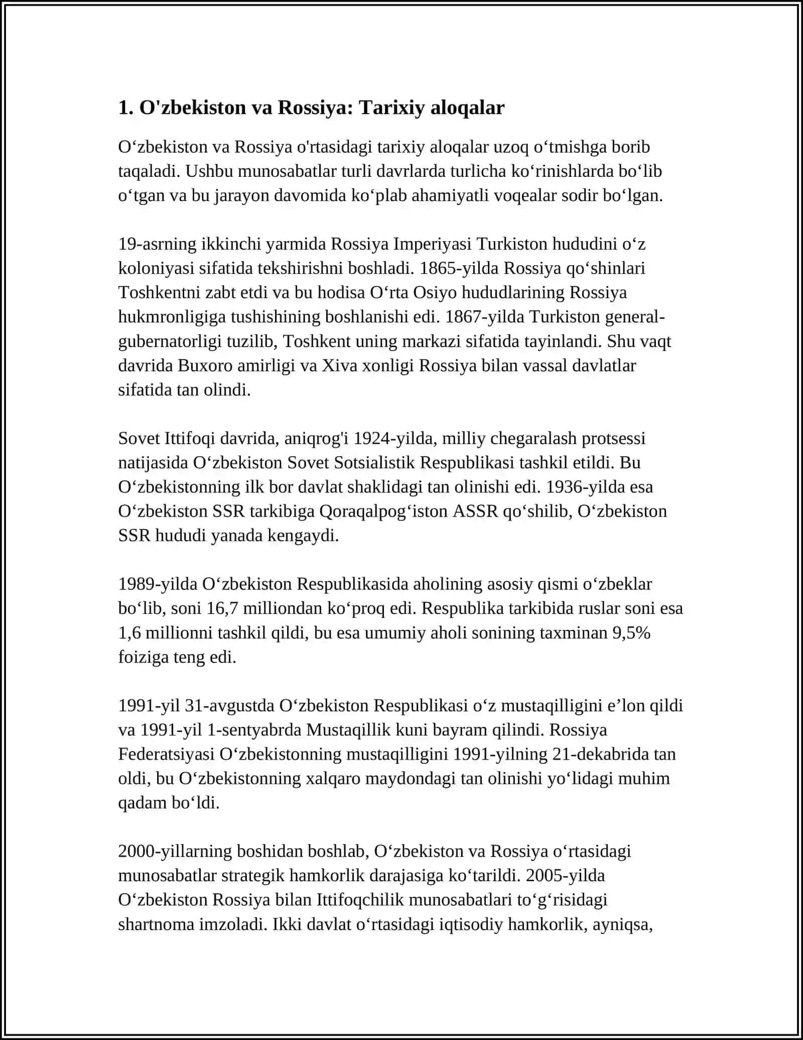 O'ZBEKISTON VA ROSSIYA DOSTLIGI VA HAMKORLIGI 3