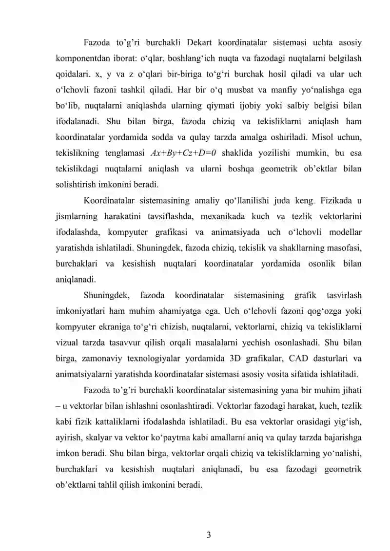 Fazoda to’g’ri burchakli Dekart Koordinatalar Sistemi 3