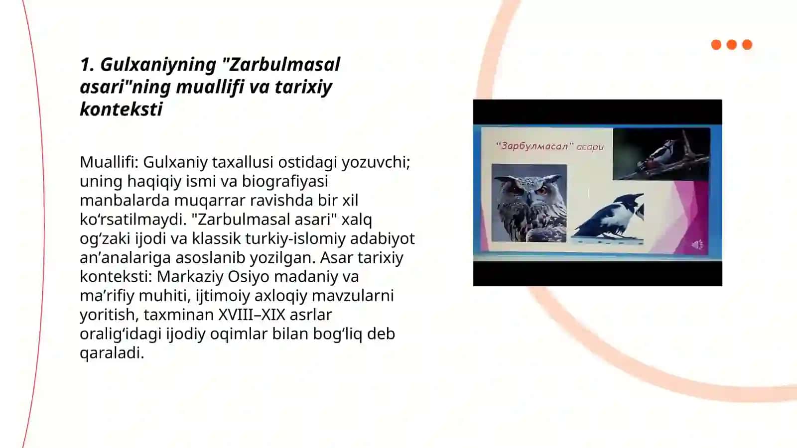 Gulxaniyning Zarbulmasal asari 3