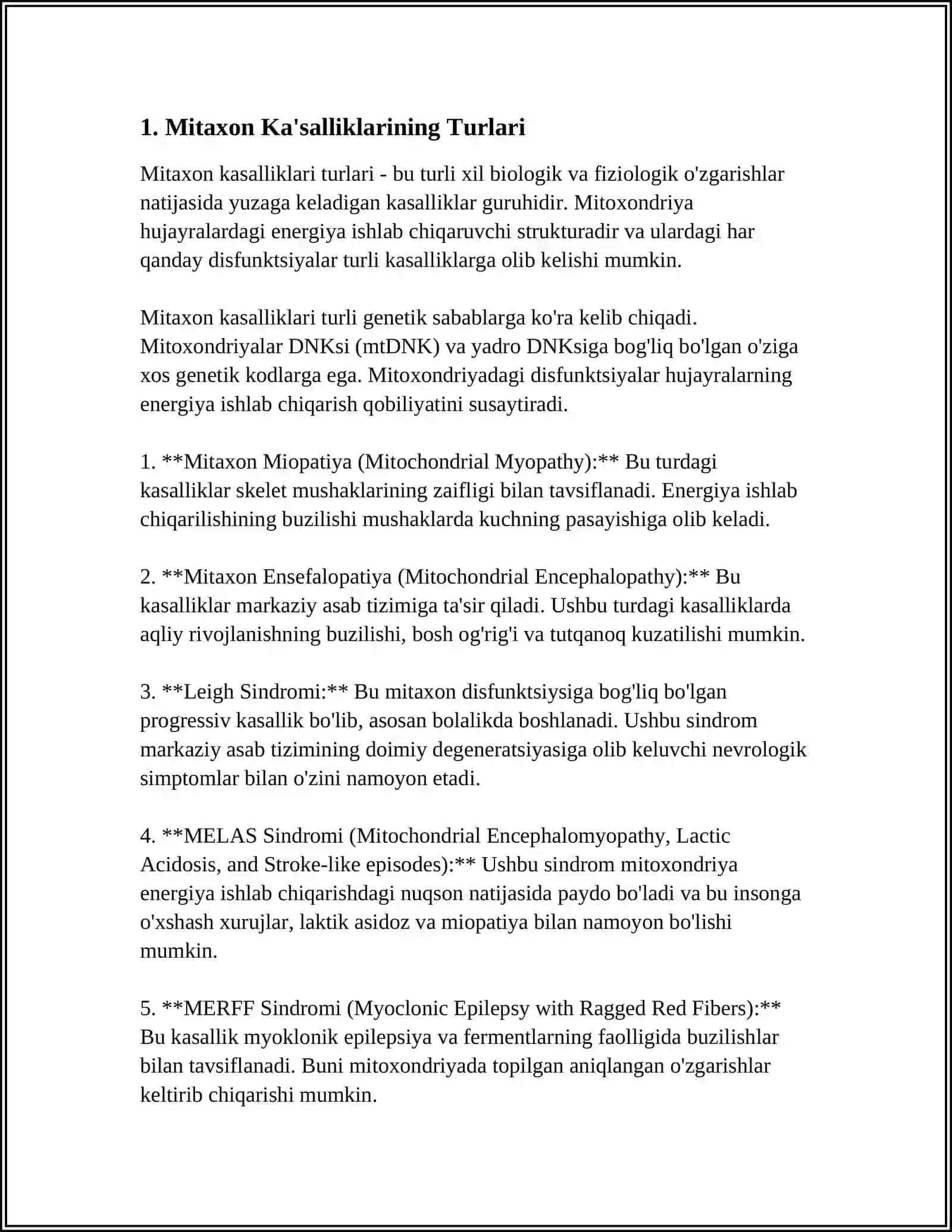 Mitaxon Miopatiya (Mitochondrial Myopathy) 3