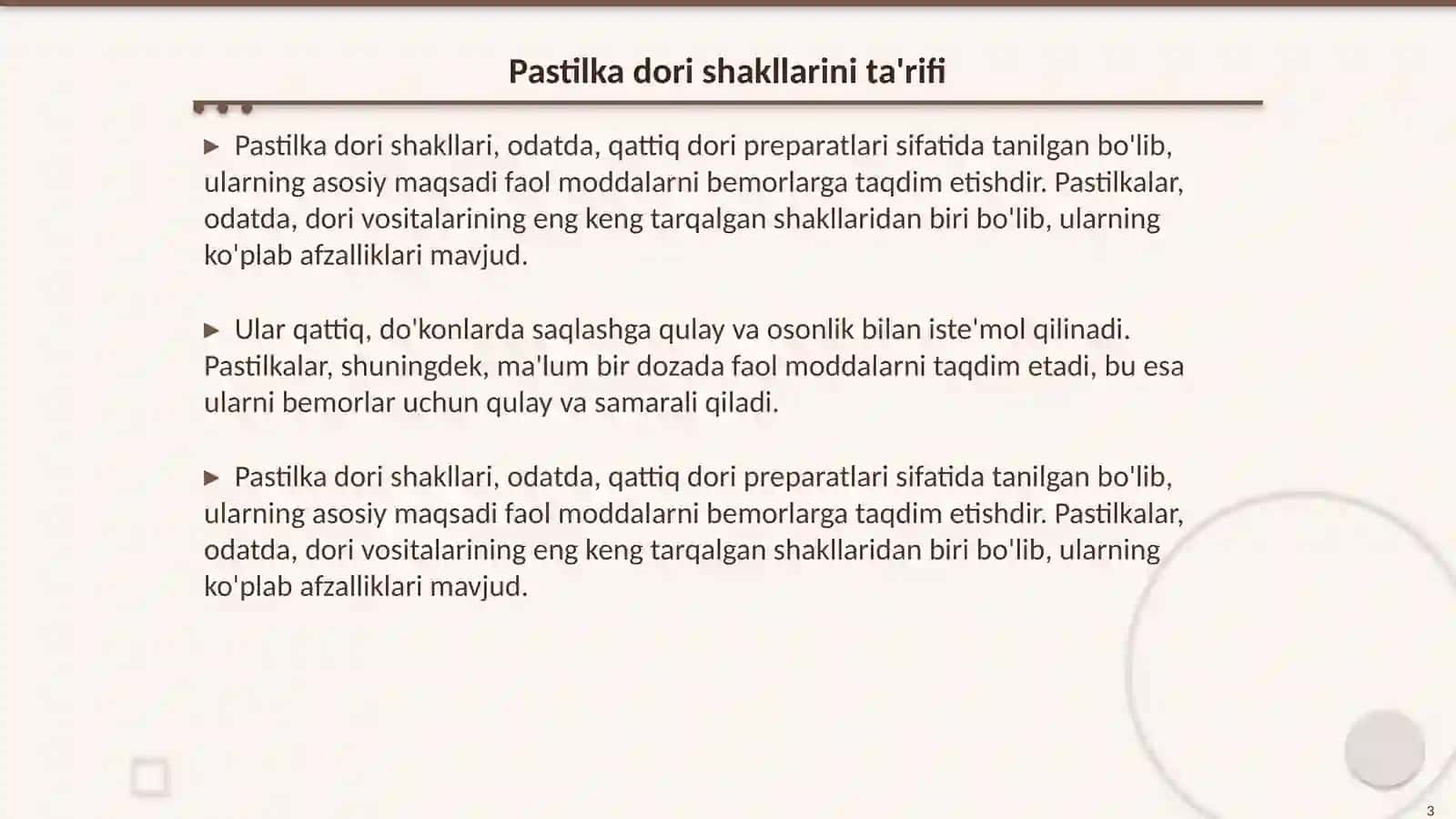 Pastilka dori shakllarini standartlash va sifatini tekshirish 3