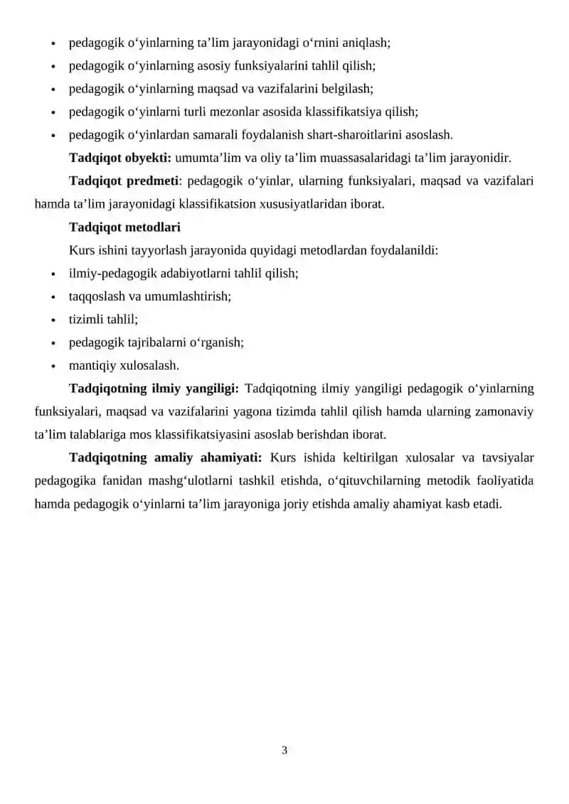 PEDAGOGIK O'YINLAR VA ULARNING FUNKSIYALARI, MAQSAD VA VAZIFALARI KLASSIFIKIKATSIYASI 3