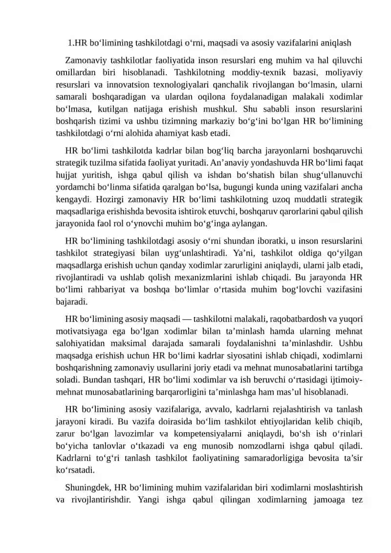 HR bo'limining asosiy vazifalarini belgilash 3