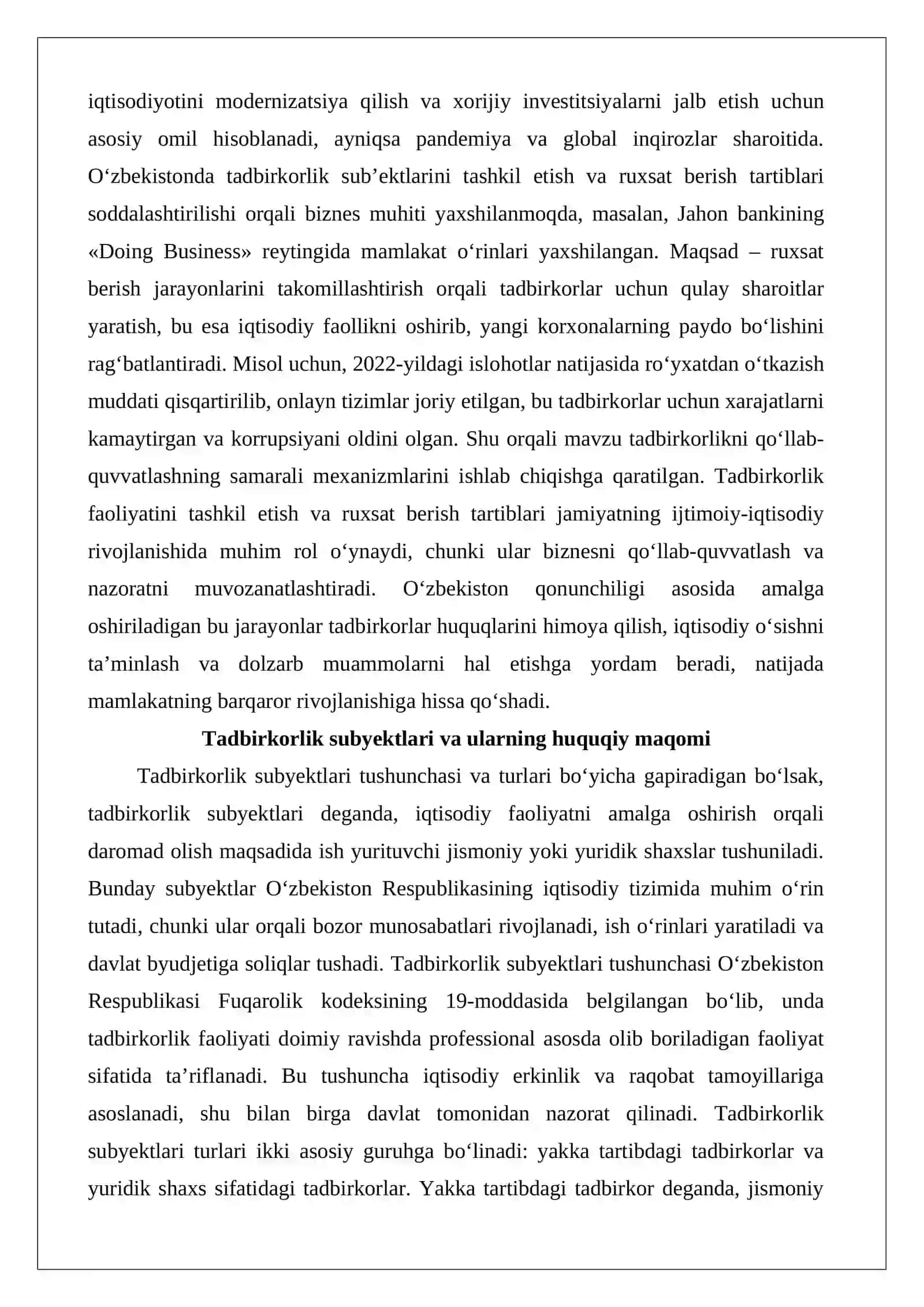 Tadbirkorlik subyektlari. Tadbirkorlikning tashkiliy-huquqiy asoslari 3