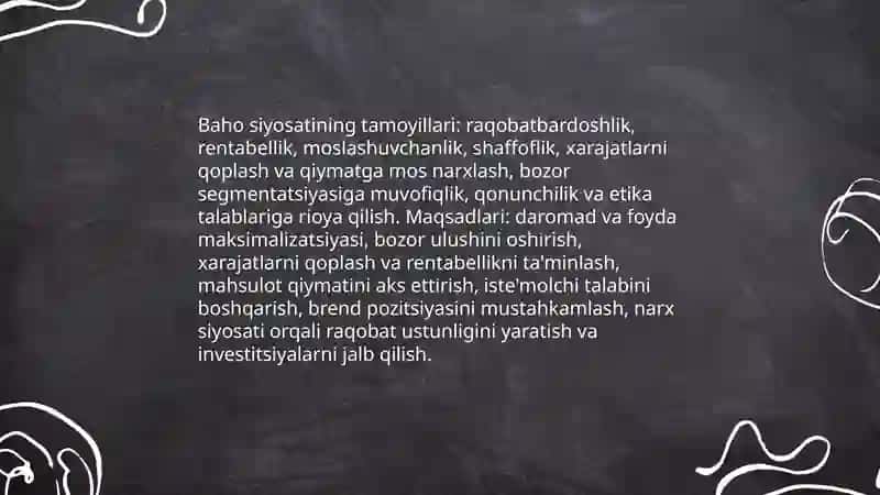 Xo’jalik yurituvchi subyektning baho siyosati va baholarni shakllantirish asoslari, marketing strategiyasining moliyaviy jihatlari 3
