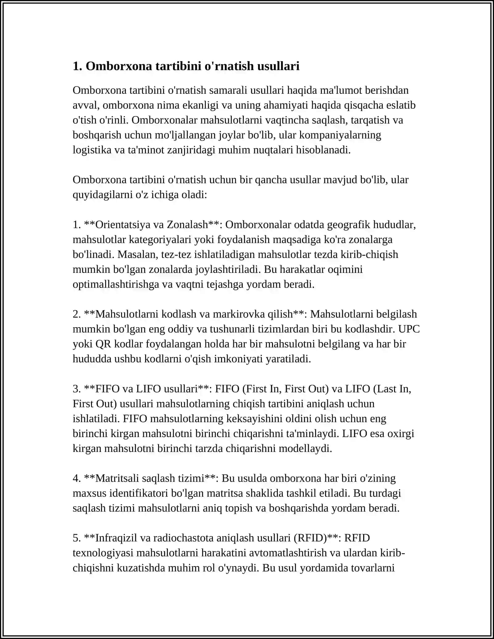 ALOXIDA KORXONLARDA OMBOR XO'JALIGINI TASHKIL QILISH VA UNI TAKOMILLASHTIRISHNING ASOSIY YO'NALISHLARI 3