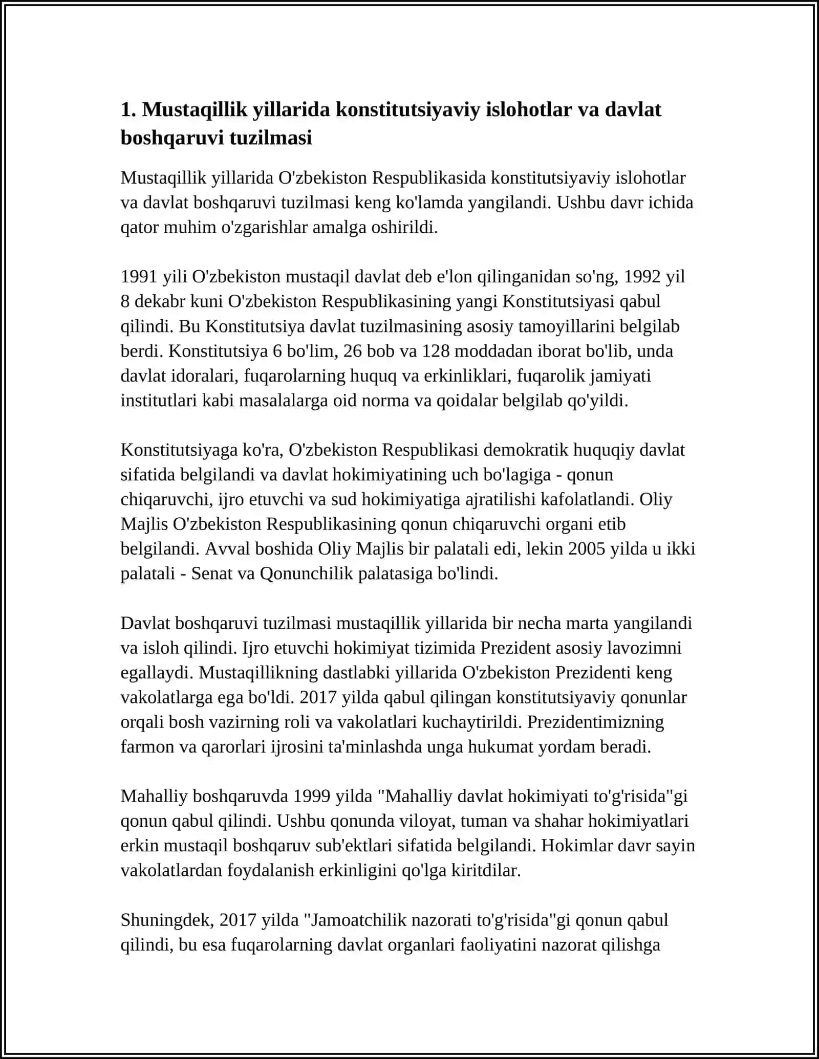 MUSTAQILLIK YILLARIDA DAVLAT BOSHQARUVI TIZIMIDA AMALGA OSHIRILGAN ISLOHOTLAR 3