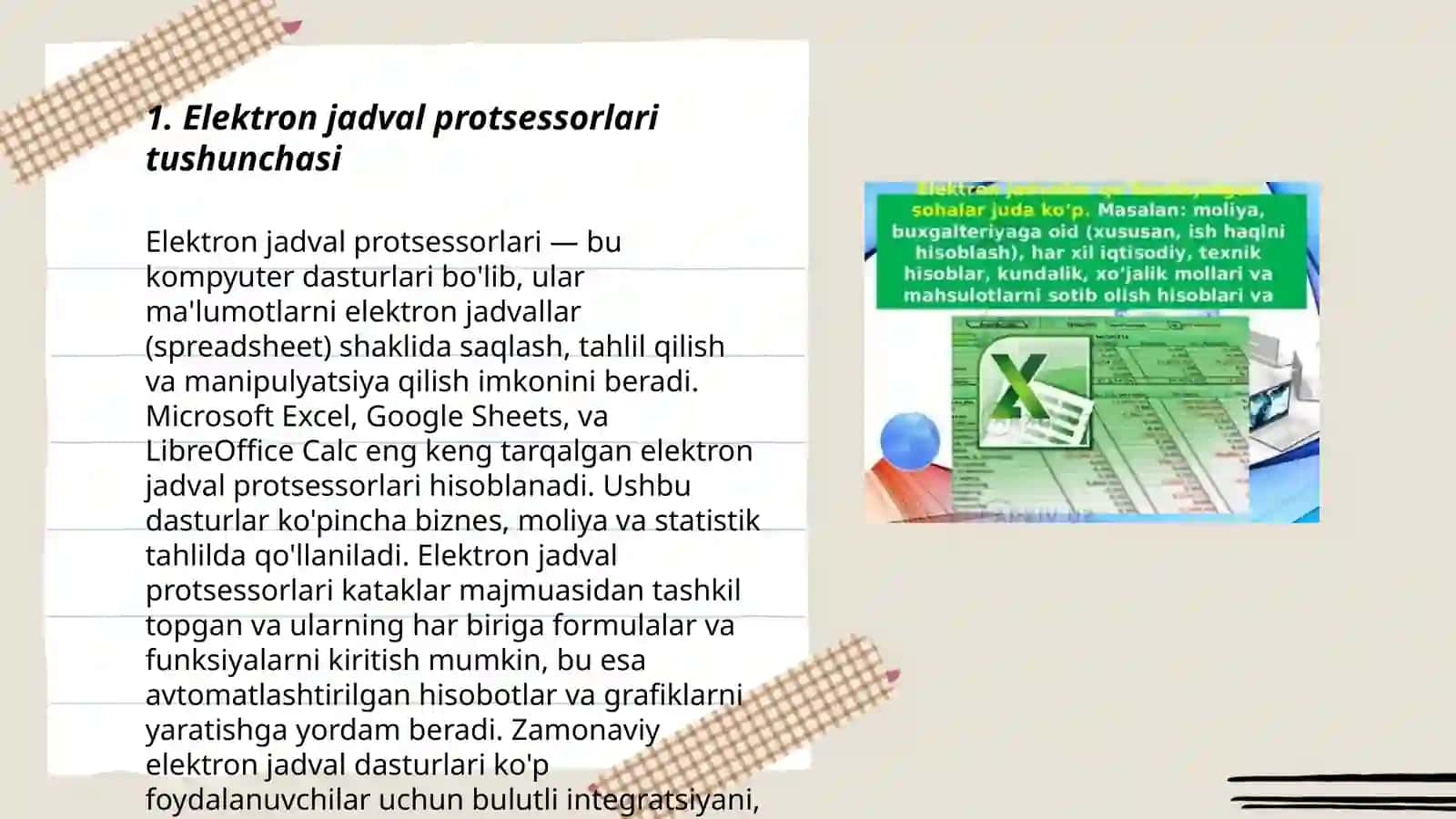 Elektron jadval protsessorlari,ularning vazifasi va imkoniyatlari 3