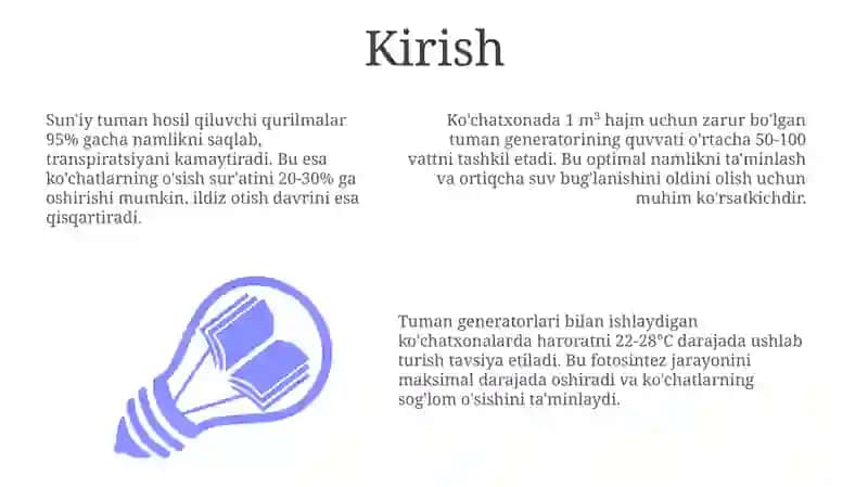 Suniy tuman hosil qiluvchi qurilmalarda kõchat yetishtirishda his hisob kitoblar 3