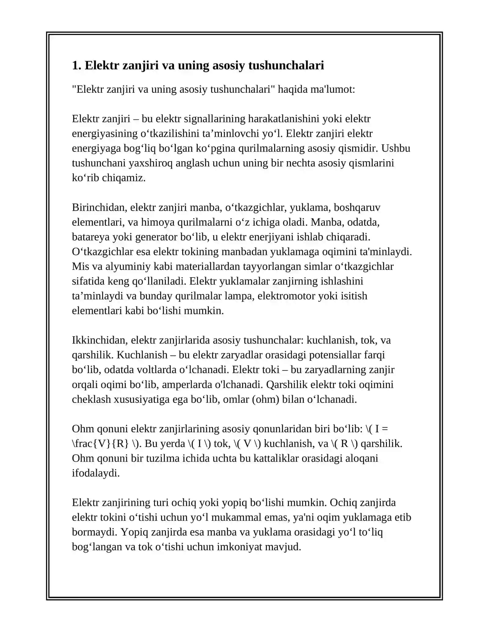 ELEKTR ZANJIRLARI TUSHUNCHALARI 3