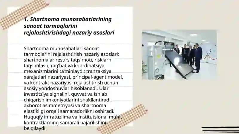 Sanoat tarmoqlarining Joriy va Istiqbolli Faoliyatini Rejalashtirishda Shartnoma Munosabatlarining Ahamiyati va O‘rni 3