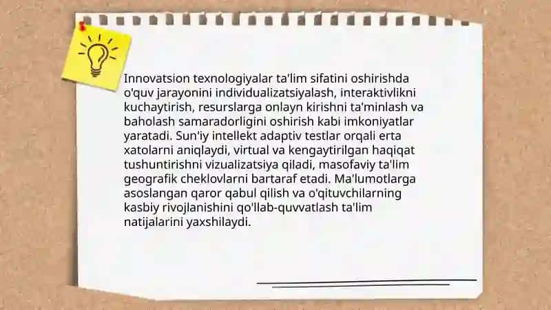 Innovatsion texnologiyalar ta'lim sifatini oshirish manbai sifatida 3