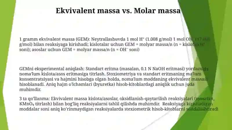 Ekvivalent massalarni aniqlash 3