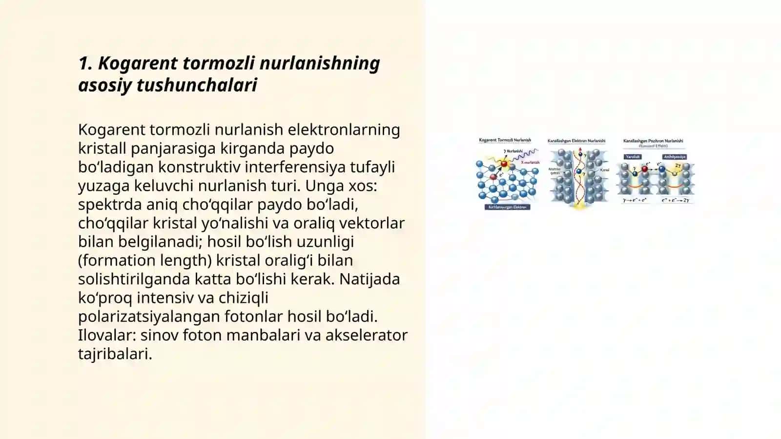 Kogarent tormozli nurlanishlar.Kanallashgan elektron va pozitron nurlanishlari (Kumaxof effekti) 3