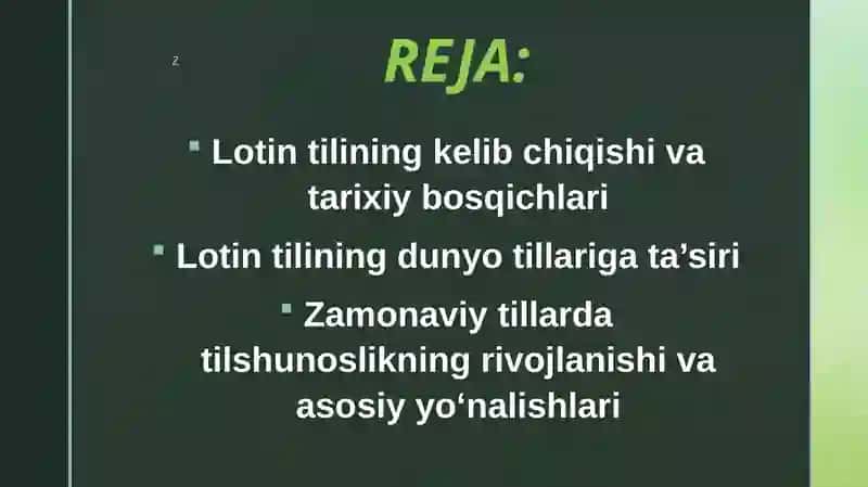 LOTIN TILI TARIXI .ZAMONAVIY TILLARDA TILSHUNOSLIK 3
