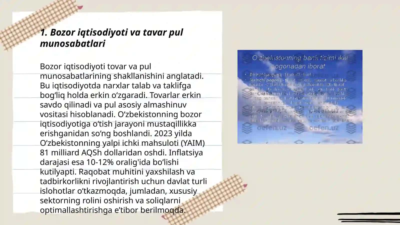 Tavar pul munosabatlari bozor iqtisodiyotining asosidir 3