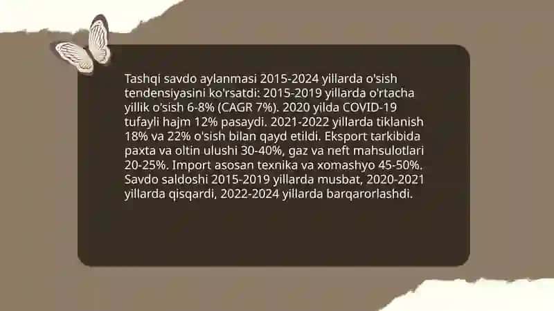 Tashqi savdo aylanmasi hajmi va tarkibi 3