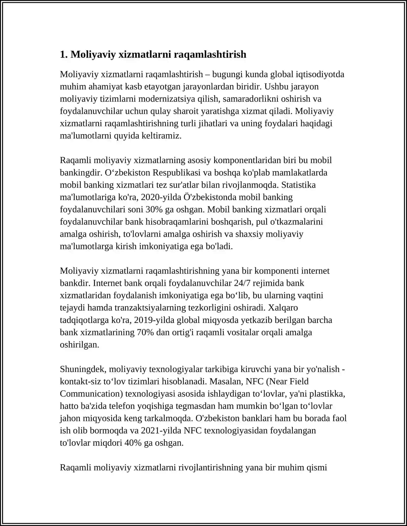 JAHONDA MOLIYA SEKTORINI RAQAMLASHTIRISH SAMARADORLIGI 3